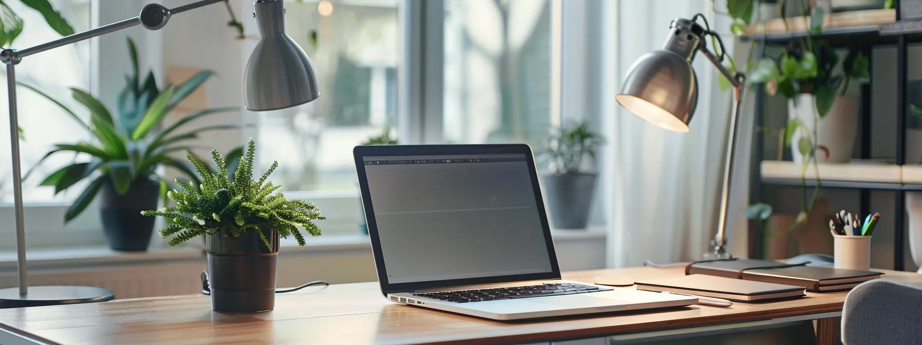 a modern student workspace featuring a sleek laptop open to an intuitive online booking platform for removalist services, set against a minimalist office backdrop with focused lighting to emphasize clarity and efficiency in the moving process.