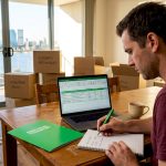 Person reviewing moving quotes on laptop at home
