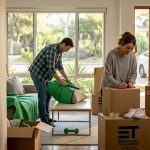 Couple packing living room for house move