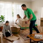 Family moving boxes on removal day