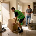 Mover loading boxes in busy Perth apartment