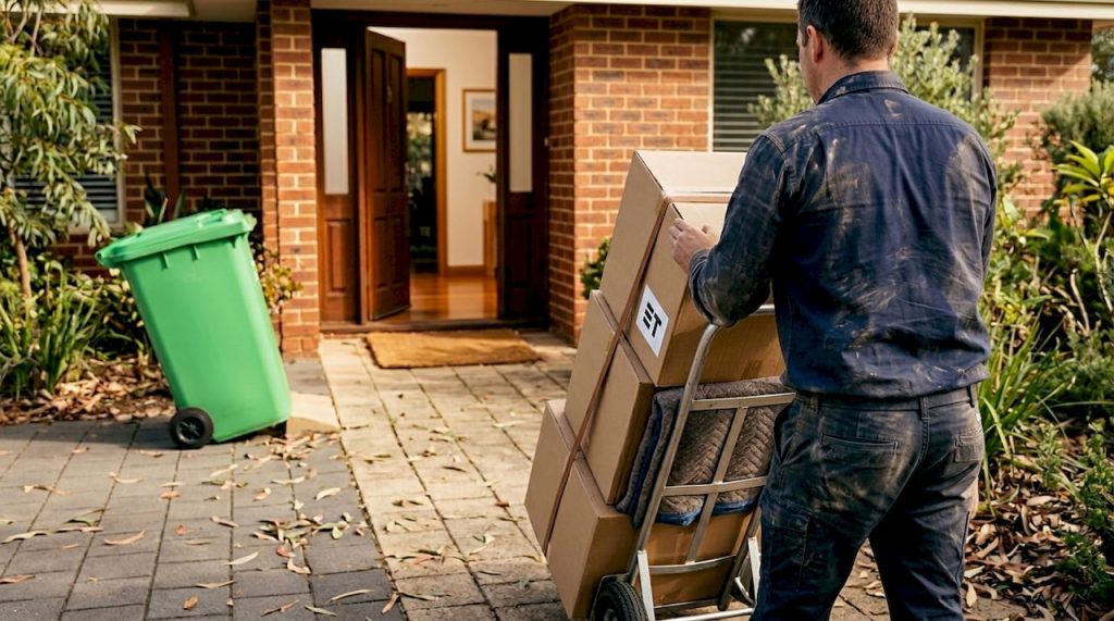 Professional mover handles boxes at Perth home