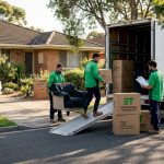 Professional movers loading truck at home